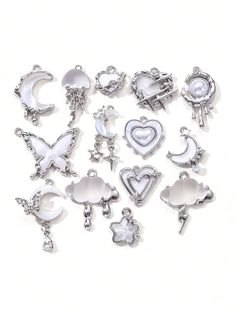 7/14pcs Random Y2K Style White Charm Types Including Heart And Bow Knot Pendant, DIY Necklace, Bracelet And Earring Accessory Materials White    Zinc Alloy     Jewelry Making, size features are:Bust: ,Length: ,Sleeve Length: Pendant Diy, Bow Knot, Jewelry Making Charms, Accessories Diy Jewelry, Diy Pendant, Watches Jewelry, Diy Necklace, Y2k Style, Necklace Bracelet