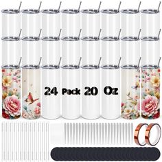 24 pack 20oz stainless steel tumbler cups with matching rings and bracelets for women