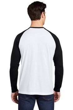 Sport-Tek ® PosiCharge ® Long Sleeve Tri-Blend Wicking Raglan Tee ST400LS - BLACK TRIAD SOLID/ WHITE TRIAD SOLID - 4XL | Sport-Tek PosiCharge Long Sleeve Tri-Blend Wicking Raglan Top in Black Triad Solid/White Solid Size 4XL | Cotton/Polyester Blend Raglan Top, White Solid, Raglan Tee, Size Medium, T Shirts, Long Sleeve, T Shirt, White, Black