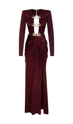 SATIN HOLLOW OUT LONG SLEEVE MAXI DRESS IN RED Raisa Vanessa, Satin Corset Dress, Plunge Mini Dress, Couture Gown, Classy Dresses, Drape Maxi Dress, Nice Clothes, Dress Women Elegant, Sleeve Maxi Dress