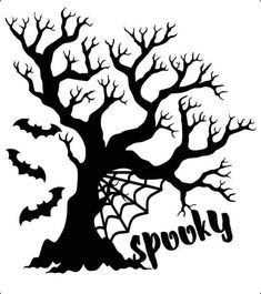 a spooky tree with bats on it and the word spooky below