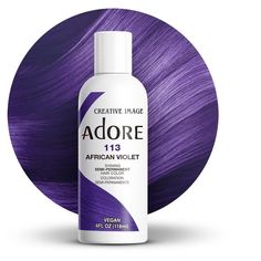 Pack of 1 Adore Hair Color - please verify color name in the Product Title Transform your hair with the vibrant and long-lasting hues of Creative Image Adore Semi-Permanent Hair Color. This innovative hair dye is designed to infuse each strand with rich, radiant color while maintaining the health and integrity of your hair. Free from harsh chemicals like ammonia, peroxide, and alcohol, Adore provides a gentle yet effective coloring experience that leaves your hair feeling soft, silky, and full of life. Adore’s unique formula is enriched with natural ingredients that nourish and condition your hair, ensuring that it remains healthy and vibrant. The semi-permanent nature of the dye means that it gradually fades over time, allowing you to experiment with different shades without the long-term Adore Hair Dye Black Women, Adore Hair Color, Adore Hair Dye, Violet Hair Colors, Violet Hair, Semi Permanent Hair Color, African Violet, Permanent Hair Color, African Violets