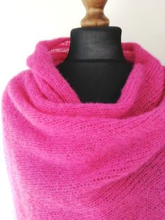 Hand Knitted Alpaca Shawl Scarves, Knitted Alpaca Shawl Scarf, Pink One-size Winter Shawl, Pink One Size Shawl For Winter, One Size Pink Shawl For Winter, Mohair Shawl Scarf For Winter, Winter Mohair Shawl Scarf, Handmade Mohair Shawl Scarf, Handmade Alpaca Shawl Scarf