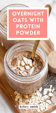 overnight oats with protein powder on a cutting board