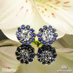 Valoria Blue Sapphire and Diamond Flower Earrings Diamond Flower Earrings, Blue Bridal, Diamond Flower, Dress Jewelry