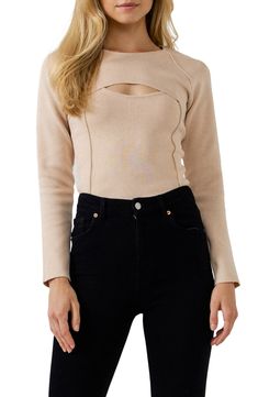 A removable bolero brings three-in-one styling options to this two-piece sweater set featuring exposed seams and a midweight feel. Set includes one knit top and one bolero 18 3/4" length Jewel neck Long sleeves 70% viscose, 30% nylon Hand wash, dry flat Imported Sweater Bolero, Two Piece Sweater Set, Sweater Season, Exposed Seams, Detailed Sweater, Sweater Set, Sweater Top, Knit Top, Two Piece