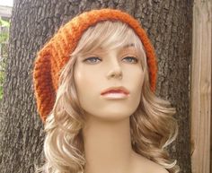 "Style: Chunky oversized slouchy beanie. Color: This sample hat is shown in Pumpkin. You can choose from 34 colors. Please see the last photo in the listing and zoom in for a visual reference of your color choices, then select it from the drop down menu when ordering. Sizes: One size fits average teen or adult head size of 20\" to 23\" (50.5 cm to 58 cm). Fiber Content: 80% acrylic, 20% Wool Characteristics: Chunky, very soft, warm and cozy. Care Instructions: Hand wash, dry flat. Every item fro Fall Fashion Accessories, Girlfriends Day, Oversized Hat, Visual Reference, Chunky Knit Hat, Pixie Hat, Mens Hat, Handmade Knitwear, Womens Hat