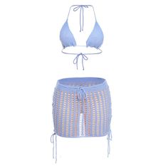 Tavimart European and American style summer new women's beach, knit, halterneck, backless small vest, slim fit, hip skirt suit women Halter Neck Top For Beach Cover-up During Beach Season, Fitted Blue Backless Halter Top, Blue Fitted Backless Halter Top, Stretch Backless Halter Top For Beach Party, Summer Poolside Halter Top With Spaghetti Straps, Beachy Sleeveless Halter Top For Beach Season, Chic Blue Halter Top For The Beach, Fitted Backless Halter Top For Vacation, Beachwear Halter Top With Spaghetti Straps For Vacation