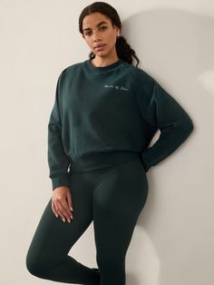 FOR: Lounge and everyday FEEL: Plush stretch fleece has a soft, brushed interior FAVE: Embroidered slogan for everyday empowerment Relaxed with room to move or layer Body length: Regular 22.6", Petite 21.6", Tall 23.6". Bra Dress, Crew Sweatshirts, Jacket Tops, Dress Accessories, Lounge, Bra, ? Logo, Sweatshirts, Dresses