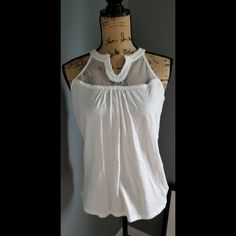 Nwt "Pearl" #0055 Elegant Cotton Tank Top For Summer, Elegant Summer Cotton Tank Top, Elegant Stretch Summer Vest, Spring White Stretch Tank Top, Elegant Cotton Tank Top For The Beach, Elegant White Tank Top For Beach, Elegant White Vest Top, White Feminine Tank Top With Lace Trim, White Sleeveless Camisole For Spring