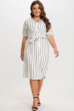 Black & White Stripe V neck Wrap Around Dress Summer Split Neck Dresses For Workwear, Spring Split Neck Dress For Work, Elegant Split Neck Dresses For Day Out, Teacher Clothes, Wrap Around Dress, Black White Pattern, Wrap Midi Dress, Super Cute Dresses, Neck Wrap