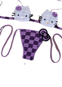 two crocheted bikinis with hello kitty on them