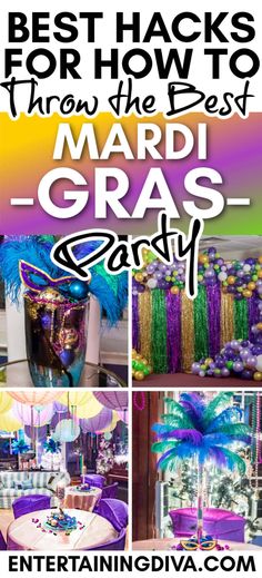 mardi gras party with purple and green decorations