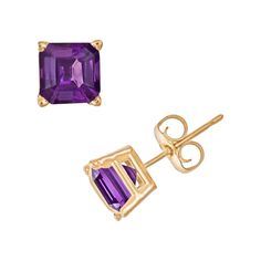 Add a lovely pop of color with these eye-catching African amethyst stud earrings.Earring Details:      Diameter: 6 mm     Backings: post     Metal: 14k gold  Stone Details:      Stone type: genuine African amethyst     Cut: Asscher     Setting: prong   Size: One Size. Color: Purple. Gender: unisex. Age Group: adult. Amethyst Earrings Studs, Fine Jewelry Necklace, Amethyst Studs, Post Metal, Amethyst Stones, I Love Purple, Mens Gold Jewelry, Sterling Silver Stud Earrings, Gold Stud Earrings