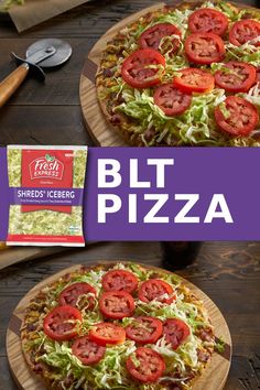 two pizzas with tomatoes and lettuce on them