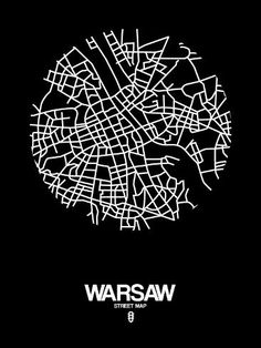 a black and white poster with the words warsaw on it