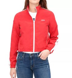 Find ideas๏ฟฝand inspiration for Levi's Women's Red/White Taslan Coach Track Jacket (LW0RN891) Sizes S/M/L/XL , Fashion Women's Coats Jackets Vests Levi's Casual Outerwear With Zipper Closure, Casual Levi's Outerwear With Zipper Closure, White Spring Track Jacket With Zipper, White Track Jacket With Zipper For Spring, White Track Jacket For Spring, Trendy Red Track Jacket For Fall, Casual Stretch Track Jacket With Zipper, Spring Sportswear Outerwear With Zipper Closure, Sporty Fall Windbreaker With Zipper Closure