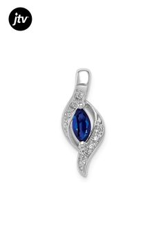 Rhodium over 10k white gold diamond and 0.29 cttw marquise sapphire pendant. Measures approximately 11/16"L x 5/16"W. Exquisite Marquise White Jewelry, White Marquise Necklace Fine Jewelry, Fine Jewelry Pendant With Hallmark, Sapphire Pendant Necklace With Hallmark, Fine Jewelry Hallmark Pendant, Sapphire Pendant, 10k Gold, White Gold Diamonds, Gold Diamond