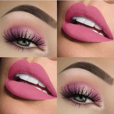 Awesome makeup and lipstick 💄 😍 Pink Eye Makeup, Glitter Eye Makeup, Pink Eye, Beautiful Eye Makeup, Makeup Obsession, Lipstick Makeup, Makeup Designs, Makati