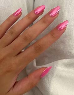 Maquillage On Fleek, Pink Chrome Nails, Summer Toe Nails, Summery Nails, Short Acrylic Nails Designs, Pink Nail, Girls Nails