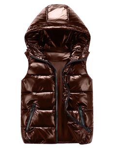 Expertly crafted with a metallic finish and lightweight design, this sleeveless vest is perfect for adding a touch of contemporary style to any outfit. The hood provides extra protection from the elements, making it a practical and fashionable choice. With its versatile design, it's a must-have for any fashion-forward wardrobe. Product details Fabric type: 65% Polyester, 35% Cotton Care instructions: Hand Wash Only Brand Size Dress Bust Waist Hip XS 0-2 31-32.5'' 23-24'' 31-34" S 4--6 33-35'' 25-26'' 35-37" M 8--10 35-36'' 27-28'' 38-39" L 12--14 38-40'' 29-31'' 40-42" XL 14-16 40-42'' 33.5-36'' 44-46" 2XL 18-20 42-44'' 37-40'' 47-50" 3XL 22-24 44-46'' 41-46'' 51-55" 4XL 26-28 46-48'' 47-50'' 56-60" Sleeveless Nylon Vest For Fall, Fall Vest With Detachable Hood, Sleeveless Vest With Detachable Hood For Fall, Fall Nylon Sleeveless Vest, Sleeveless Vest With Detachable Hood For Outdoor, Fall Sleeveless Vest With Detachable Hood, Casual Sleeveless Vest With Detachable Hood, Luxury Brown Vest With Pockets, Outdoor Sleeveless Vest With Detachable Hood