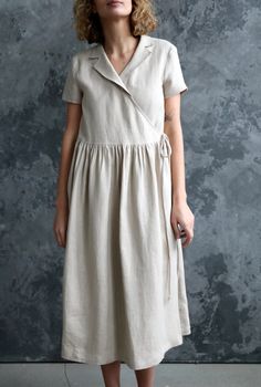 Linen Wrap Dress in Beige/belted Linen Short Sleeve - Etsy Belgium Beige Linen V-neck Dress, Beige Short Sleeve Wrap Dress, Casual Linen V-neck Wrap Dress, Beige Wrap Dress With Tie Waist, Spring Linen Dress With Surplice Neckline, Short Sleeve Linen Dress In Flax Color, Short Sleeve Flax Linen Dress, Casual Linen Wrap Dress With Short Sleeves, Short Sleeve Linen Dress With Tie Waist