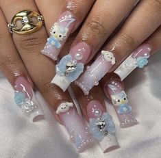 Bows On Nails, Sanrio Nails, Hello Kitty Nails, Blush Nails, Really Cute Nails