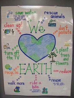 a poster with words written on it that say we love the earth