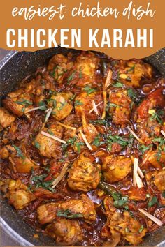 chicken karashi in a pan with text overlay that reads easyest chicken dish