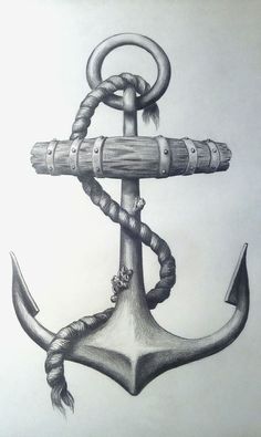 a drawing of an anchor with rope wrapped around it