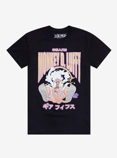 Y'all hear the Drums of Liberation?! Luffy's Gear 5 debut is here  and we're reppin' the future King of Pirates with this One Piece tee! It features Luffy's Gear 5 appearance and his name in bold up top  plus "Gear 5" in Japanese and English.100% cottonWash cold; dry lowImportedListed in men'sunisex sizes Drums Of Liberation, One Piece Luffy Gear 5, One Piece T Shirt, One Piece Shirt, Luffy Gear 5, The Drums, Gear 5, Anime Tees, Movie Tees