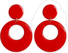 Trendy Red Circular Jewelry, Trendy Red Resin Earrings, Modern Red Round Earrings, Retro Red Dangle Earrings, Modern Red Hoop Earrings, Trendy Red Dangle Hoop Earrings, Modern Red Hoop Jewelry, Red Retro Round Earrings, Retro Red Round Earrings