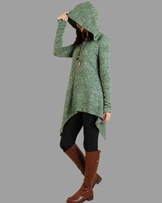 Casual Fall Sweater With Double-lined Hood, Oversized Winter Sweater With Double-lined Hood, Winter Long Sleeve Sweater With Double-lined Hood, Green Long Sleeve Hooded Sweater, Relaxed Fit Long Sleeve Sweater With Double-lined Hood, Tunic Tops Casual, Oversize Casual, Casual Tunics, High Neck Sweater