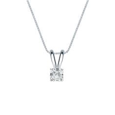 These lovely diamond solitaire pendant come set in 18k white gold metal with a 4-prong basket setting and asscher-cut natural diamond with a total weight of 0.25 ct. These pendant is available with a matching 18-inch box chain that secures with a spring-ring clasp. Platinum Pendant, Black Diamond Pendant, Black Diamond Studs, Diamond Solitaire Pendant, Halo Diamond Earrings, Solitaire Diamond Pendant, Colored Diamond Rings, Basket Setting, White Gold Pendant