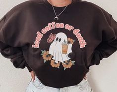 Retro Floral Ghost Sweatshirt Ghost Coffee Sweatshirt Fall Coffee Sweatshirt Iced Coffee Ghost Sweater Plus Size Halloween Fall Apparel Ghost Sweater, Ghost Coffee, Floral Ghost, Fall Apparel, Sweater Plus Size, Stylish Tops For Women, Ghost Sweatshirt