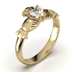 14K Yellow Gold - Half Carat Lab Created Diamond Claddagh Ring SUE-LC-DIAM-YELLOW 14K Yellow Gold Half Carat Lab-Created DIAMOND Claddagh Ring. Excellent Quality. Available also in 14K White gold. The ring is designed for petite hands so it is only available in sizes from 4 through 9 with half-size increments.Perfectly polished, excellent quality, nice looking Claddagh ring. Featuring: Certified 5X5 mm Lab-Created DiamondMeasurements: The ring pictured is in size 7 and weighs around 3.2 grams of Diamond Claddagh Ring, Gold Claddagh Ring, Claddagh Ring, Claddagh Rings, Colorless Diamond, Heart Shaped Diamond, Ring Pictures, Gia Diamond, 2 Carat