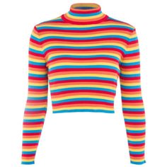 Rainbow Stripe Knit Top sold by Littlepinko on Storenvy Polyvore Clothes, Png Clothes, Sixth Form, Rainbow Sweater, Grunge Look, Ladies Turtleneck Sweaters, Skirt Maxi, Knitwear Fashion, Striped Turtleneck