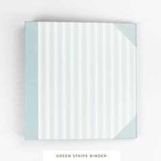 the green stripe binder is on display in front of a white background with text