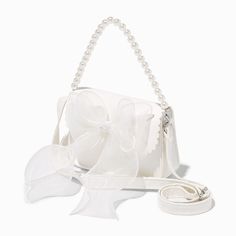 Claire's Club Special Occasion White Chiffon Bow Crossbody Bag Hoco Purses, Angelic Core, Formal Aesthetic, Kawaii Purse, Angel Bag, Pretty Fits, Tiny Purse, Chiffon Bow, Bow Purse