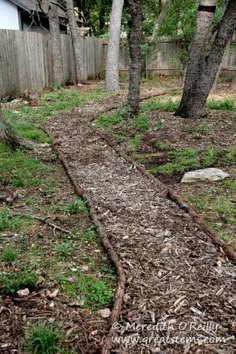 a garden path in the middle of a yard