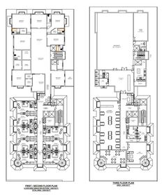 two floor plans for the first and second floors