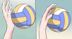 two hands are reaching for a volleyball ball