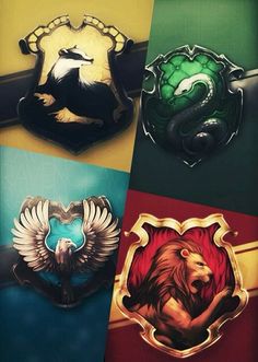 the four emblems are all different colors and sizes, but one has a dragon on it