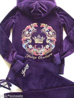 Juicy Couture Mirrored Velour Track Hoodie Pants Tracksuit Blackberry Purple Early 2000s Fashion, Hoodie Pants, Couture Handbags, Jogging Suit, Lazy Day Outfits, Sunny Beach