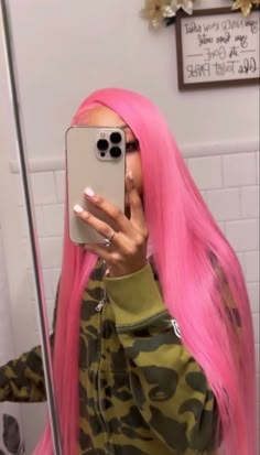 Pink Front Lace Wig, Birthday Outfit With Pink Hair, Wig Installs With Color, Cute Lace Front Wigs Color, Lace Front Wig Colors, Pink Birthday Hair, Pink Hair Styles Black Women, Cute Colored Wigs For Black Women, Pink Wigs Black Women