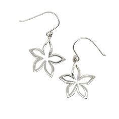 A pair of Super Silver Simple Open Flower Earrings. Sterling Silver Flower Pendant Earrings As Gift, Silver Hypoallergenic Flower Earrings, Silver Flower Charm Earrings, Sterling Silver Dangle Earrings With Flower Charm, Delicate Sterling Silver Flower Earrings With Ear Wire, Nickel-free Sterling Silver Flower-shaped Earrings, Pierced Sterling Silver Flower Earrings, Sterling Silver Flower Charm Earrings, Sterling Silver Flower-shaped Earrings