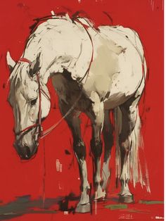 Dawn Emerson, Equine Art Abstract, Cowboy Killer, Oil Painting Background, Red Horse