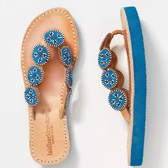 New In Box, Anthropologie, Laidback London Blue Beaded Ryker Flip-Flops. Beautiful & Boho! Leather Straps & Insole. Glass Beads. Platform ¾" Eu 41 Light Blue Flip Flops For Summer, Blue Leather Casual Flip Flops, Casual Blue Leather Flip Flops, Blue Leather Vacation Sandals, Blue Leather Sandals For Vacation, Blue Leather Flip Flops For Vacation, Blue Leather Flip Flops With Round Toe, Blue Bohemian Sandals For Vacation, Bohemian Blue Leather Sandals