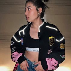 Pink Racer Jacket, Racer Jacket, Detailed Embroidery, Born Pink, Embroidery Patches, High Collar, Oversized Fits, Inside Pocket, Breathable Fabric