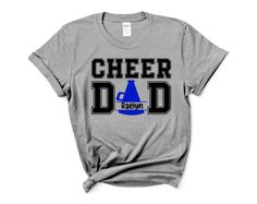 Dad needs a Cheer Shirt too!! Represent your cheerleader with this stylish fully customizable cheer Dad shirt. You choose the shirt color, and we can make the design match your school or cheer squad colors. Our shirts are 100% pre-shrunk cotton, and the design is made of professional grade vinyl. Each design is pressed using a professional grade heat press. Customizable Short Sleeve Tops For Cheerleading, Collegiate Cheerleading Customizable Tops, Collegiate Customizable Tops For Cheerleading, Collegiate Custom Print Tops For Cheerleading, Customizable School Spirit Tops For Cheerleading, Customizable Tops For Cheerleading With School Spirit, Customizable Tops For Cheerleading, Cheer Dad Shirt Ideas, Dad Shirt Ideas